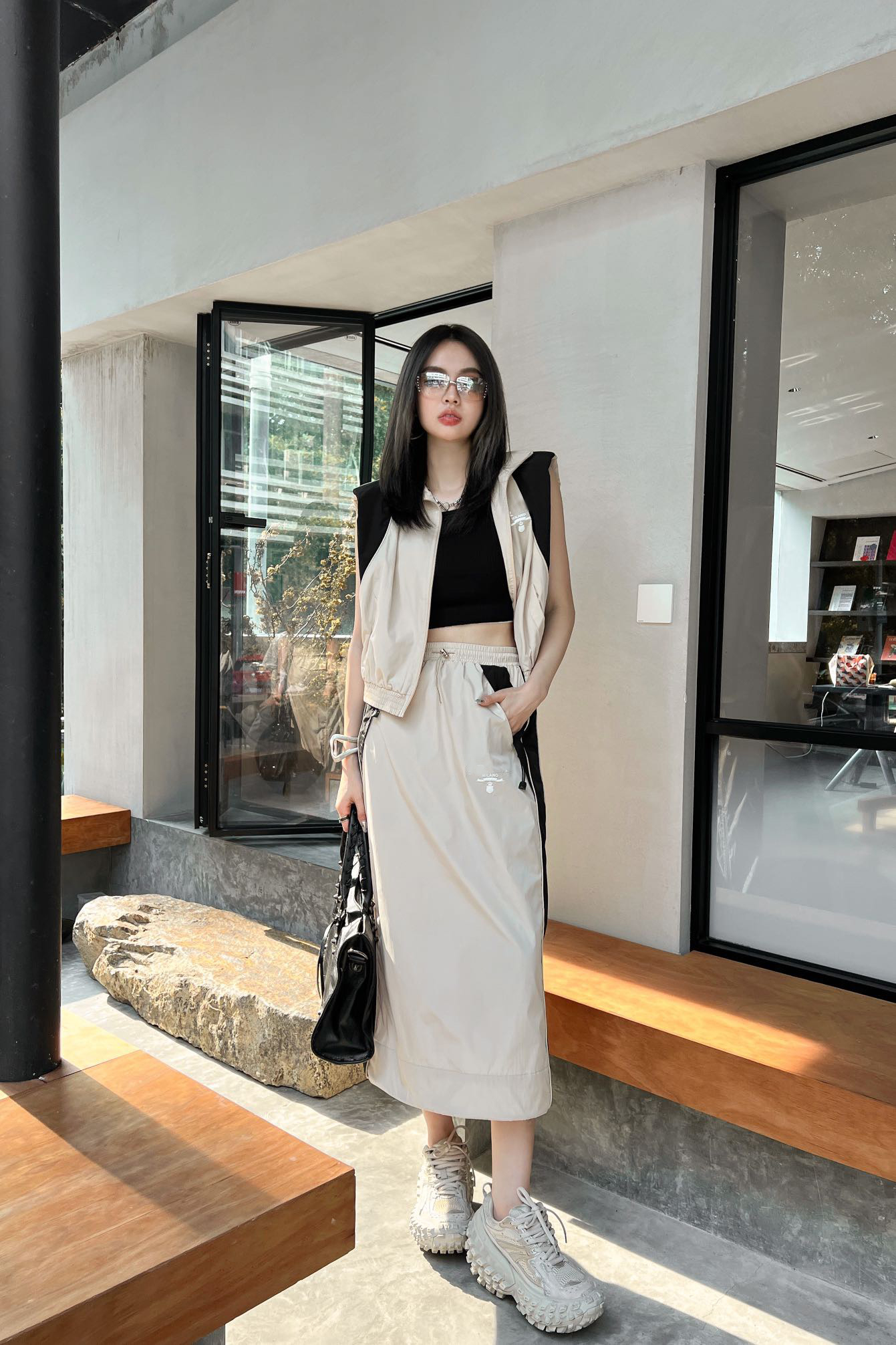 

Summer Womens Tracksuits Sportsuit Stand-up Collar Sleeveless Jacket Elastic Waist Pack Hip Skirt Print Sport Tracksuit Designer Hoodies Black