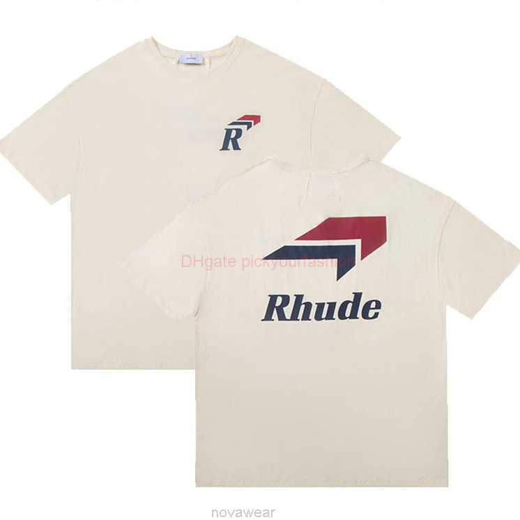 

Designer Fashion Clothing Tees Tshirt Rhude American Fashion Brand r Letter High Street Hip Hop Street Loose Round Neck Apricot Summer Short Sleeve Tshirt for Men Cot