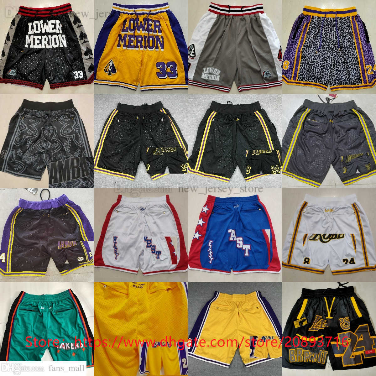 

Just Don Retro XS-3XL Basketball Shorts Classic Los 24Angeles 8 Black Mamba With Pocket West All-stars Lower Merion College Breathable Beach Short Hip Pop Sweatpants, Justdon (with 4 pocket)