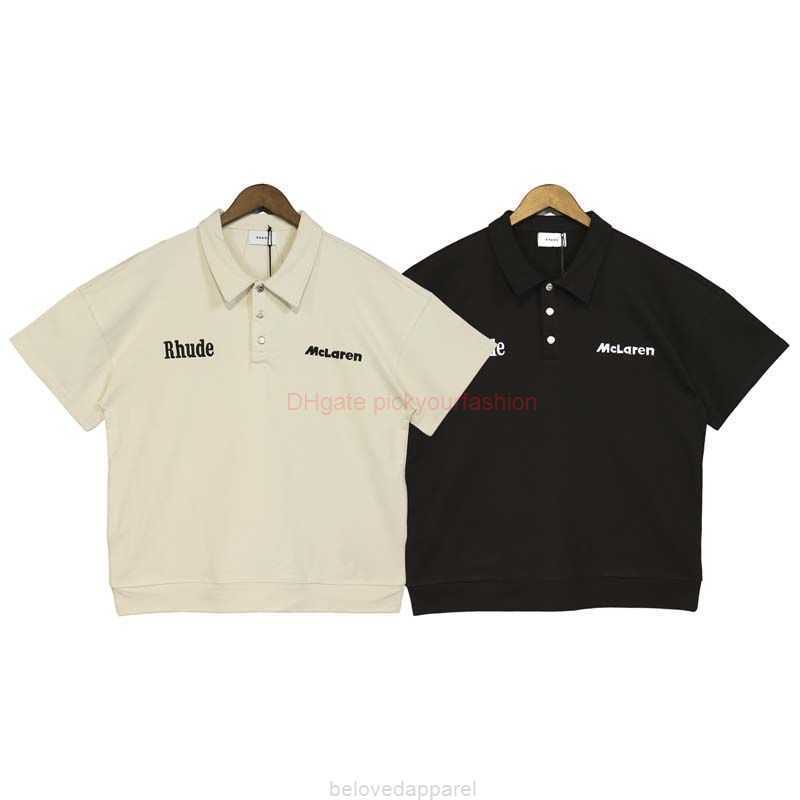 

Designer Fashion Clothing Tees Tshirt 2023 Summer American Fashion Brand Rhude Letter Embroidery Casual Sports Loose Polo Pullover Short Sleeve Cotton Streetwear, Black 2718