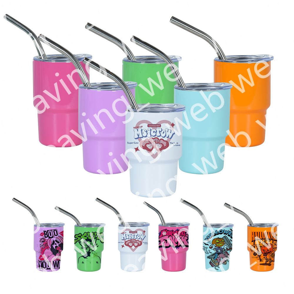

DIY sublimation 3oz shot glass with metal straw Stainless Steel tumbler double wall kids water bottle travel mugs cups Wine Glasses non vacuum, Multi-color