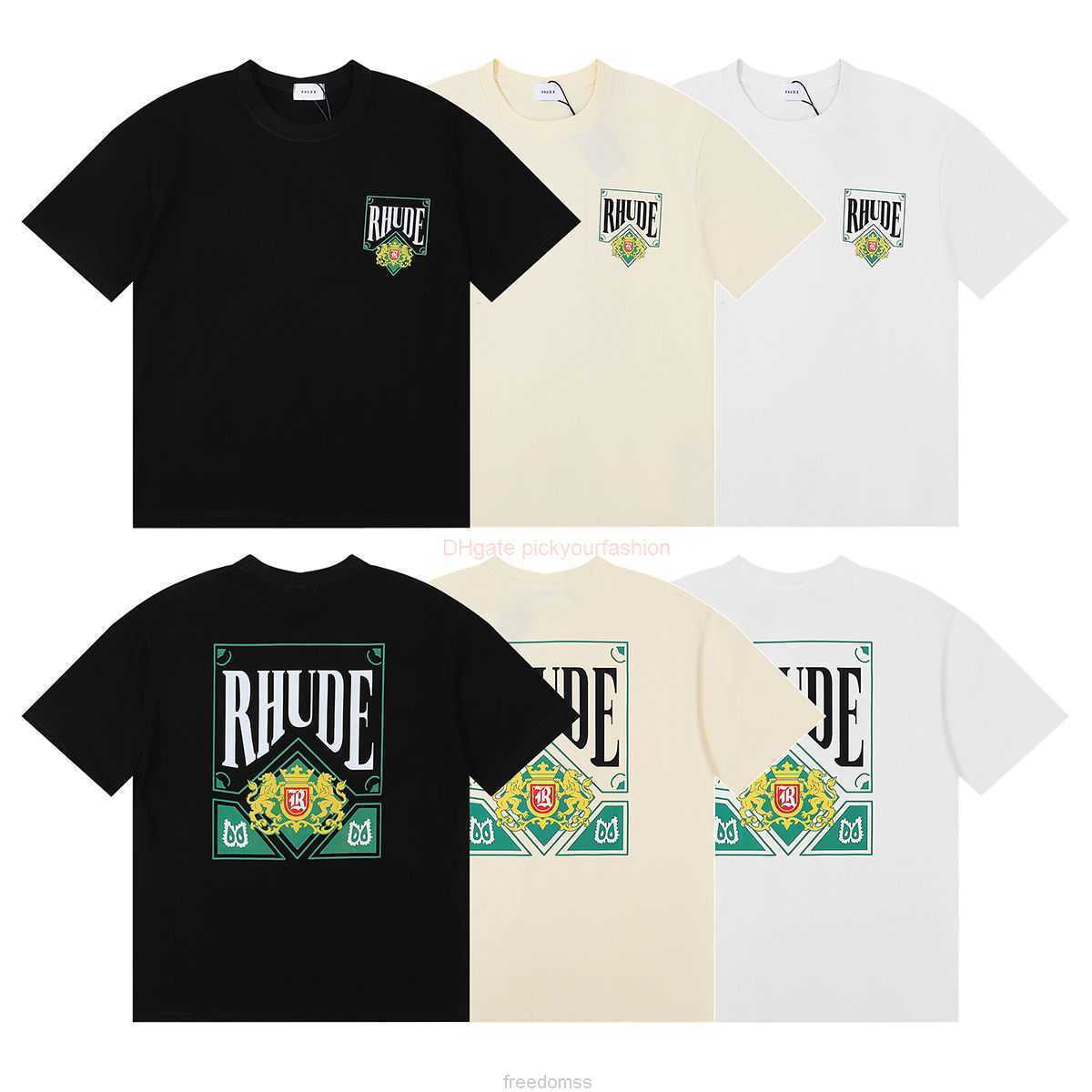 

Designer Fashion Clothing Tees Tshirt 2023ss High Street Fashion Rhude Green Card Printing 230g Double Yarn Pure Cotton Casual Short Sleeve Tshirt for Men Women Cott, White