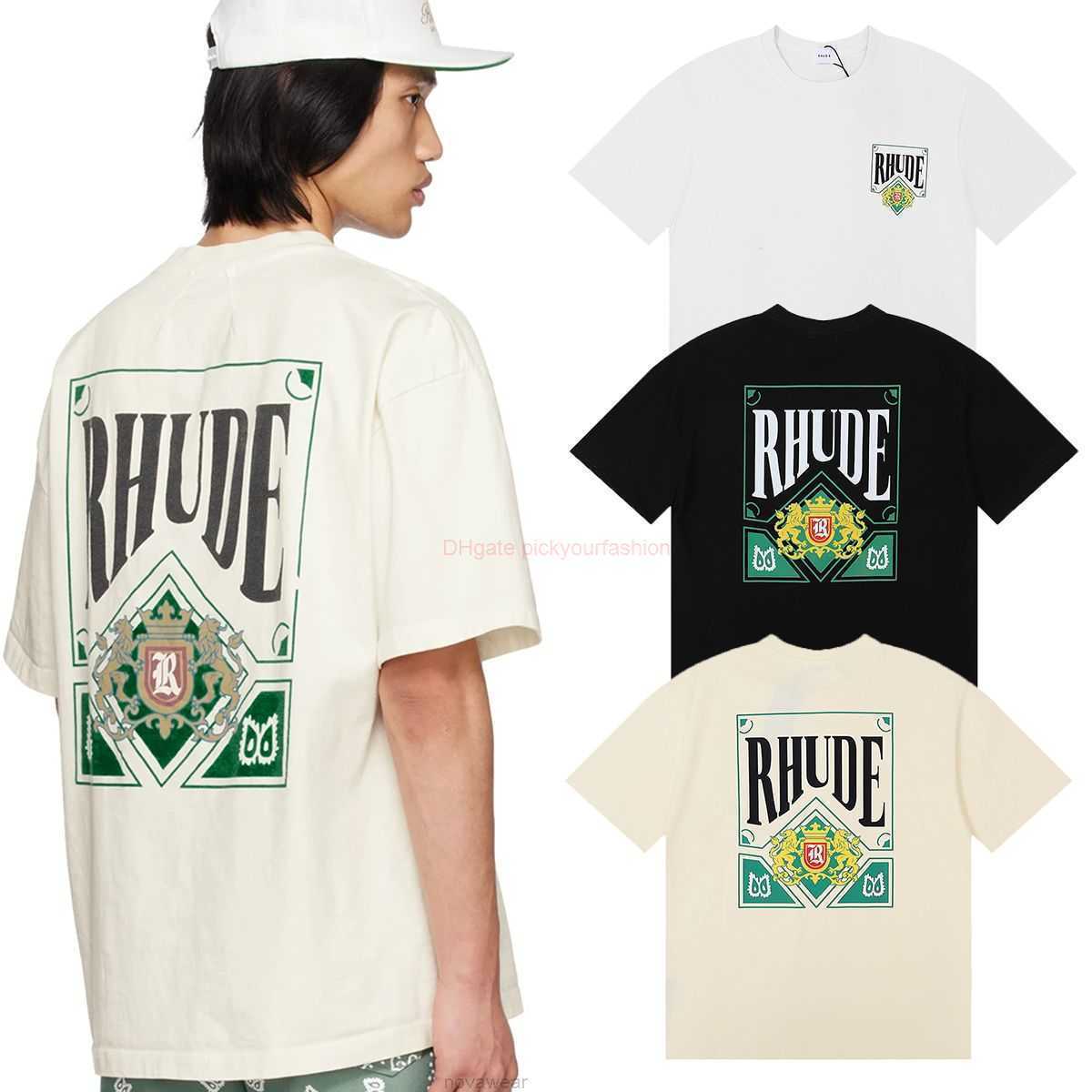 

Designer Fashion Clothing Tees Tshirt Rhude Green Card Printing 230g Double Yarn Pure Cotton Casual Short Sleeve Tshirt for Men Women Cotton Streetwear Tops Casual S, White
