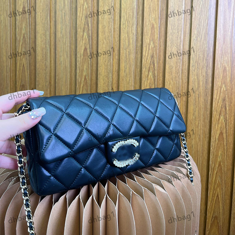 

Luxury Designer Womens Shoulder Bag Flap quilted Diamond Envelope Bag Pearl Buckle Matelasse Chain Handbag Crossbody Bag Princess Bags Caviar Bags 25x13cm, Black