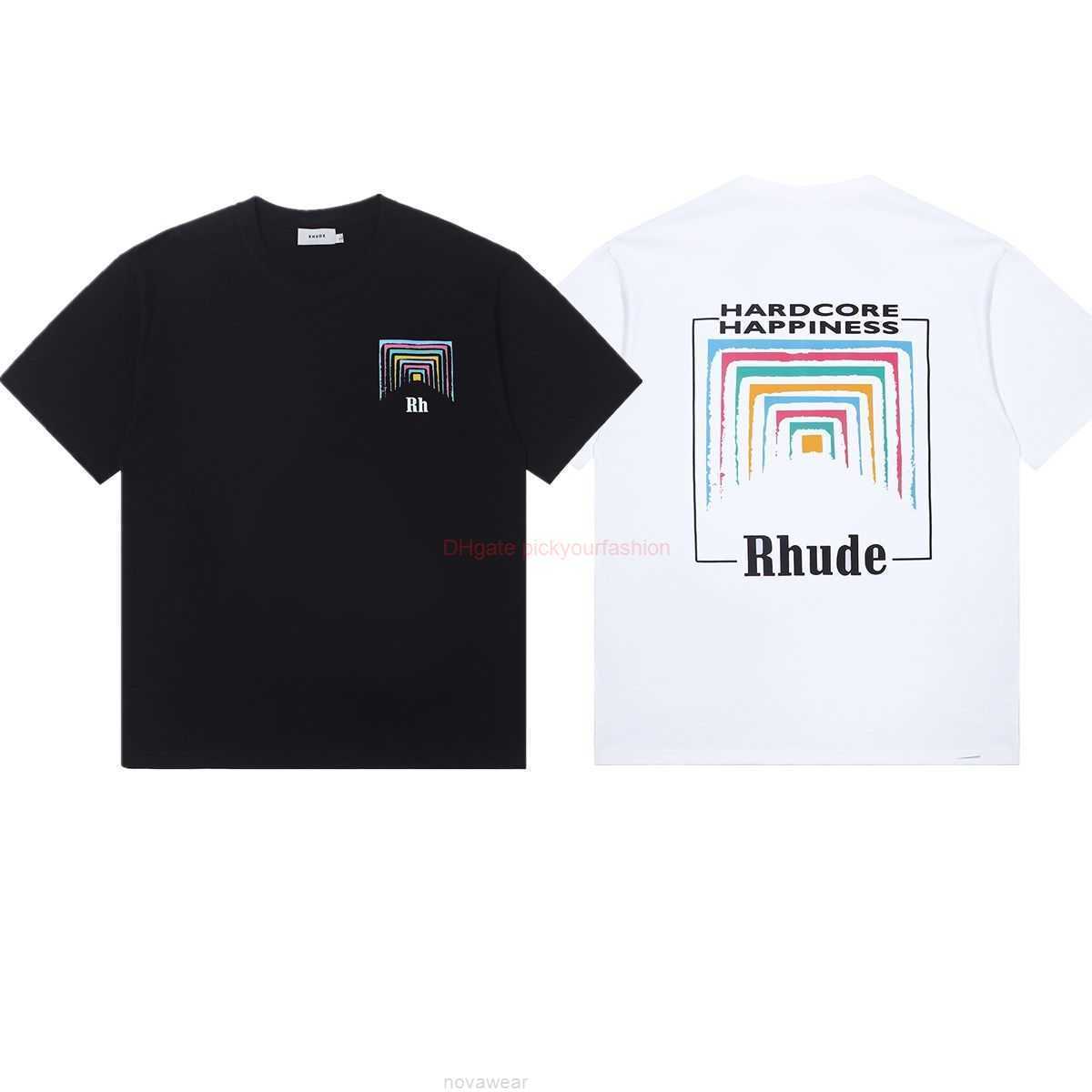 

Designer Fashion Clothing Tees Tshirt Summer New Fashion Rhude Short Sleeve Cigarette Box Square Colorful Tunnel Print Loose Relaxed Versatile Tshirt Cotton Stree, White