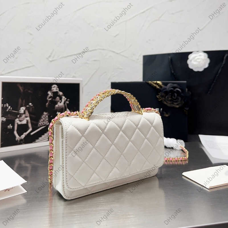 

Xiaoxiangfeng Leisure Sheepskin Fate Bag Letter Handle 19woc Lingge Chain Bag Crossbody Women's Bag, Milk-white