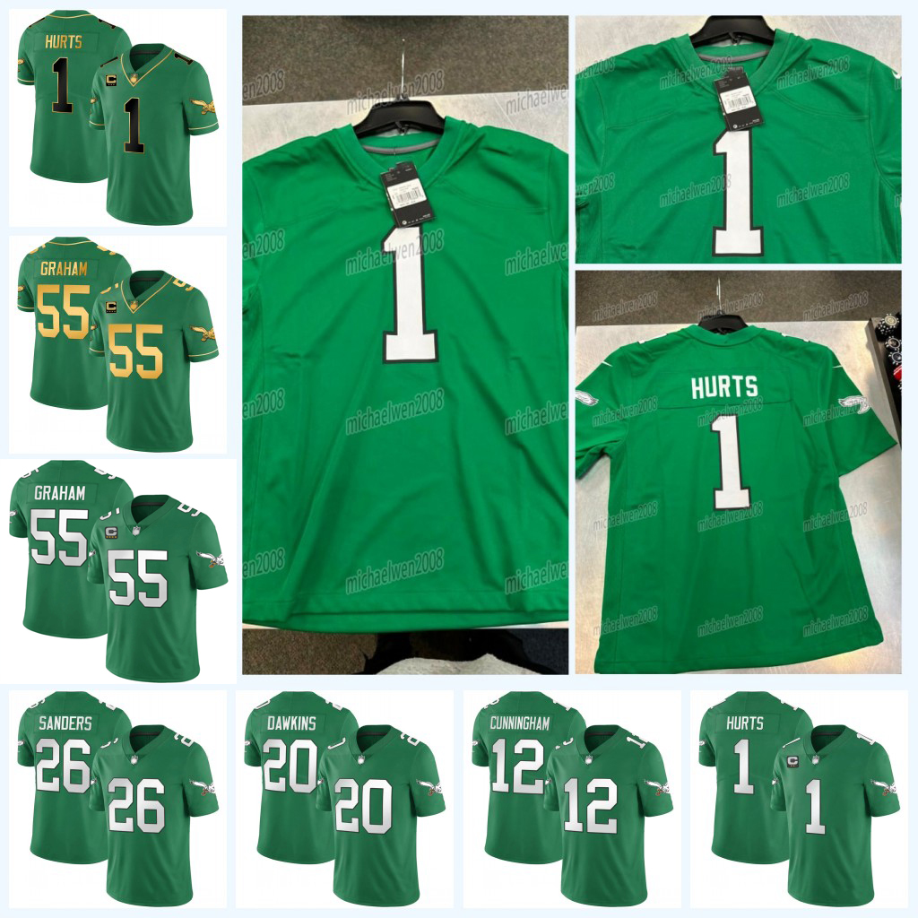 

Jason Kelce Jalen Hurts Football Jersey AJ Brown Eagles Kelly Green DeVonta Smith Brian Dawkins Nolan Smith Haason Reddick Darius Slay D'Andre Swift Goedert Mailata