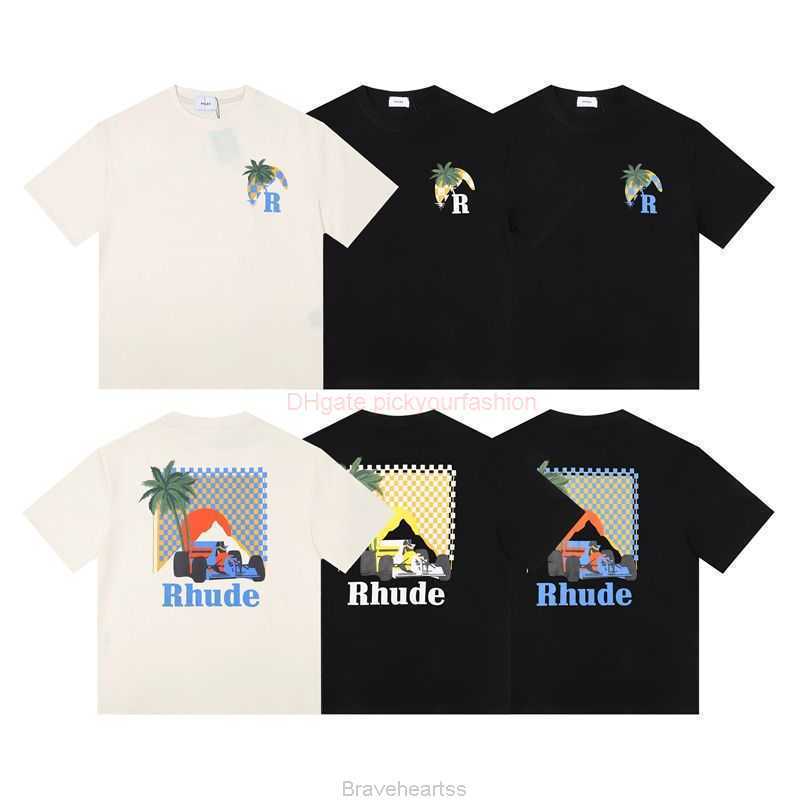 

Designer Fashion Clothing Tees Tshirt 2023 Summer New Short Sleeve Rhude Mens Moonlight Tropic Print Tshirt Top Men Cotton Streetwear Tops Casual Sportswear Rock 25, Black yellow