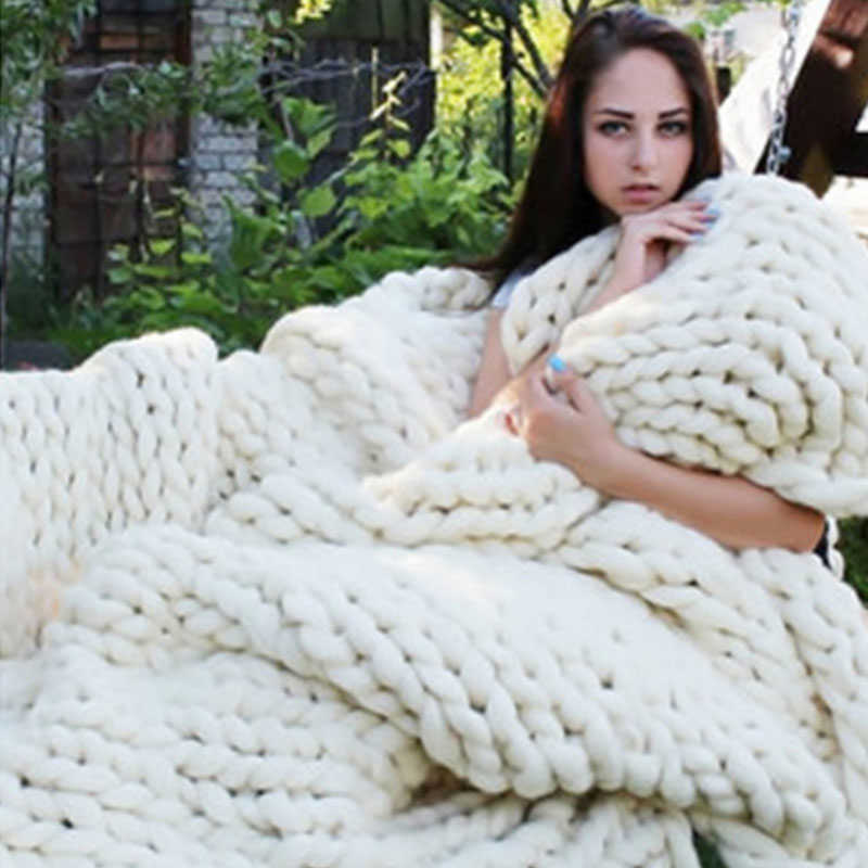 Handmade Chunky Knitted Blanket Thick Yarn Merino Wool Bulky Knitted Blanket Warm Winter Sofa Bed Home Decor Throws Blankets-image-877820755