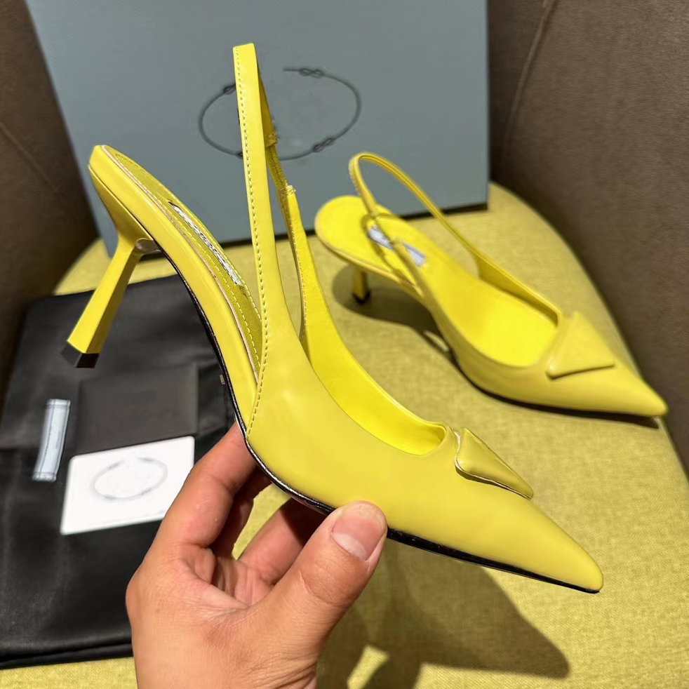 

Designer Sandals Fashion Women High Heels 7.5CM Triangle Buckle Decoration Genuine Leather Dress Shoes Elegant Pointed Toe Wedding Heel with Box 35-42, Teal