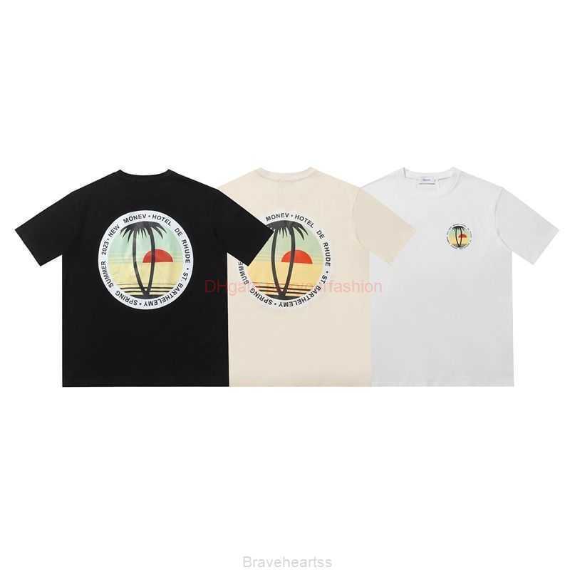 

Designer Fashion Clothing Tees Tshirt Rhude Sunset Coconut Tree Letter Printing Summer New Trend Small Style Casual Loose Round Neck Mens Womens Short Sleeve Tshirt, White