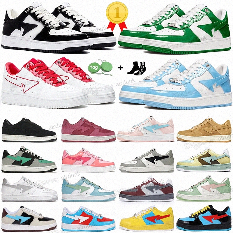 2023 Designer Bape Sta Bapesta SK8 Casual Chaussures Low Baped pour hommes Baskets En Cuir Verni Noir Blanc Bleu Camouflage Skateboard Jogging Sp