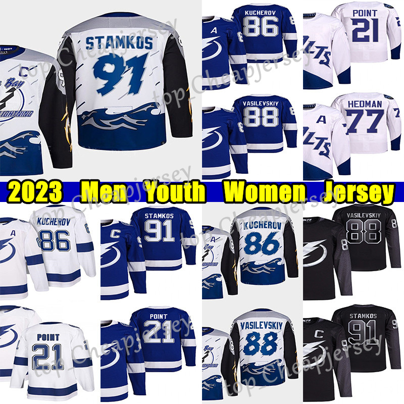 

#91 Steven Stamkos Reverse Retro hockey jersey 86 Nikita Kucherov #88 Andrei Vasilevskiy Brayden Point Victor Hedman Mikhail Sergachev Anthony Cirelli jerseys, Gray