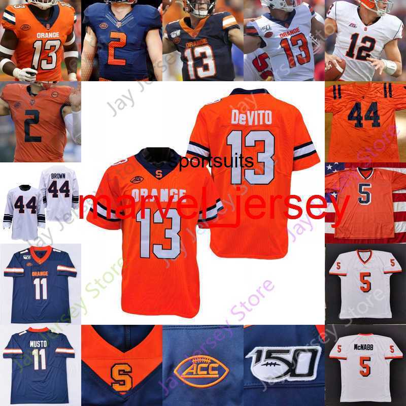 

Custom Syracuse Orange Football Jersey NCAA College Donovan McNabb Jim Brown DeVito Chandler Jones Queeley Sean Tucker Cooper Lutz Taj, White iii