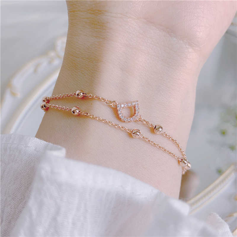 

Chain Korean version simple d letter sparkling zircon bead chain rose gold bracelet