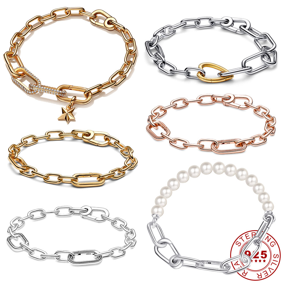 

2023 New Original 925 Sterling Silver ME Pearl Link Chain Bracelet Star Heart Connector Bracelets Sets Pandora Me Bracelet and Necklace