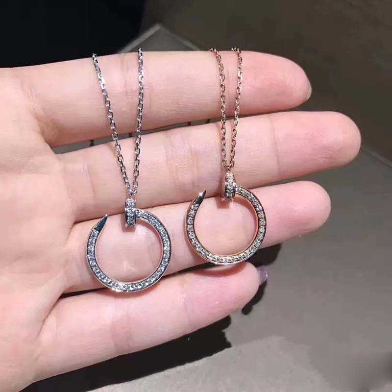 

Internet celebrity New Nail Pendant Necklace Women's Geometric Micro Inlaid Silver Jewelry Full Diamond Collar Chain Creativity