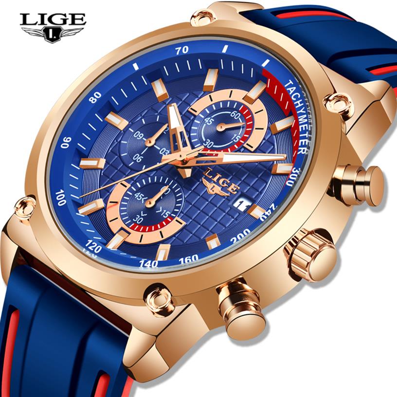 

2019 New Mens Watches Top Brand Mens Sport Watch Chronograph Waterproof Quartz Wrist Watch Relogio Masculino Box248e, Rose gold blue