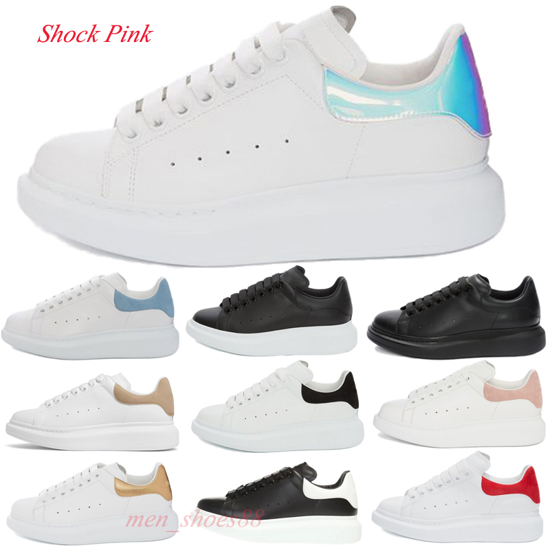

2023 Oversized Designers Casual Shoes mcqueen White Black Leather Platform Black Trainers Mens Women Flats Lace Up Sneakers WITH BOX, White rainbow