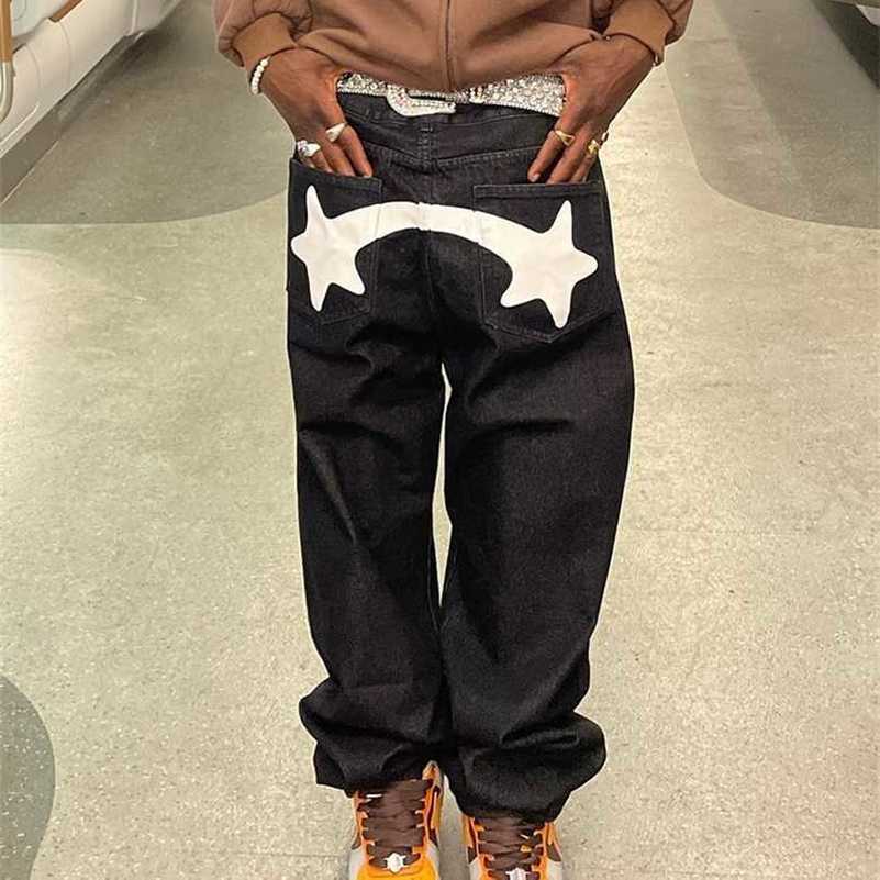 

Mens Jeans Baggy Jeans Men Y2K Fashion Designer Black Star Printed Trousers Bottoms Streetwear Casual Low Waist Loose Straight Denim Pants