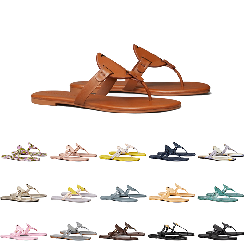 

2023 Luxury Torys Sandals famous coach Women Summer Fashion Designer Slippers Miller Patent Leather Black Pink TB Slides Metal Millers Sandal flip flops Beach Shoes, H24