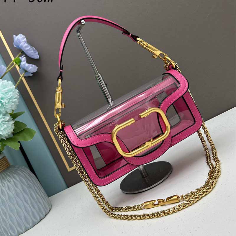 

7A Designer crossbody bag pink Clear Loco handbags Metal V Logo Totes Shoulder bag Woman purse Chain Luxury valentinose makeup clutch, White