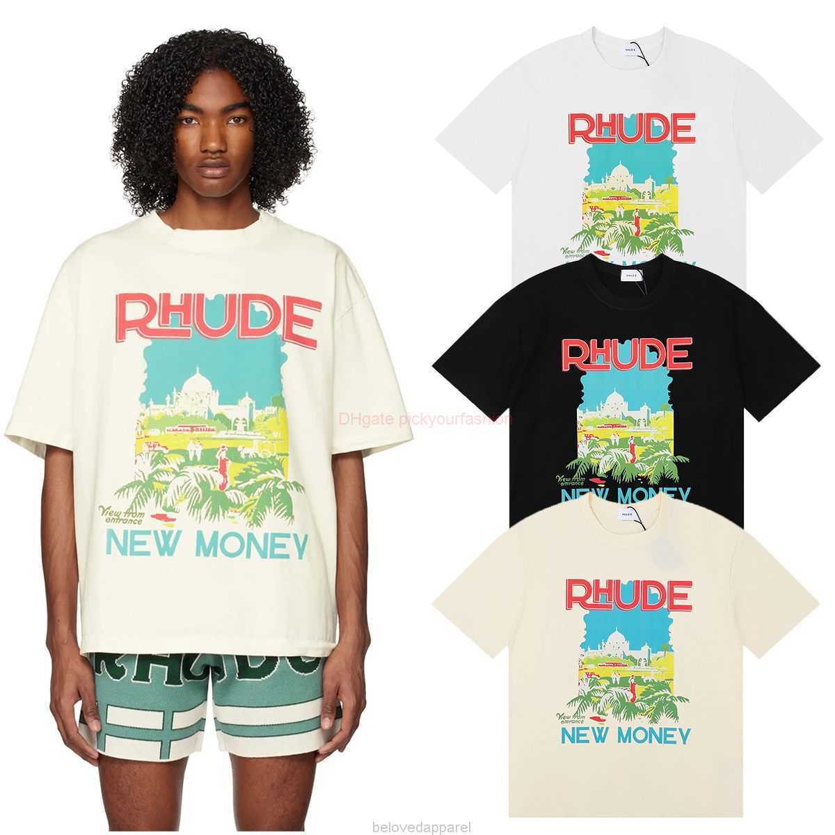 

Designer Fashion Clothing Tees Tshirt Rhude Windowsil Castle Coconut Tree Window Sill Landscape Double Yarn Pure Cotton Casual Short Sleeve Tshirt for Men Women Cot, White fh5070