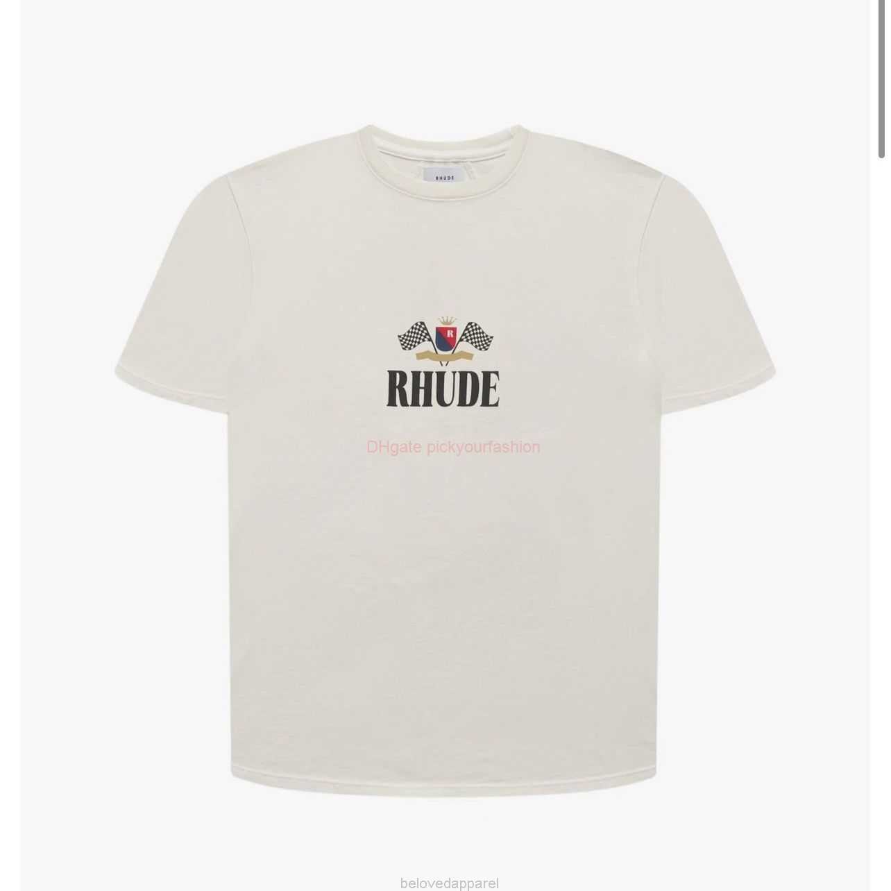 

Designer Fashion Clothing Tees Tshirt H391 Rhude Plaid Victory Flag Letter Print High Street Apricot Short Sleeve Tshirt for Men Women Cotton Streetwear Tops Casual, White / h391