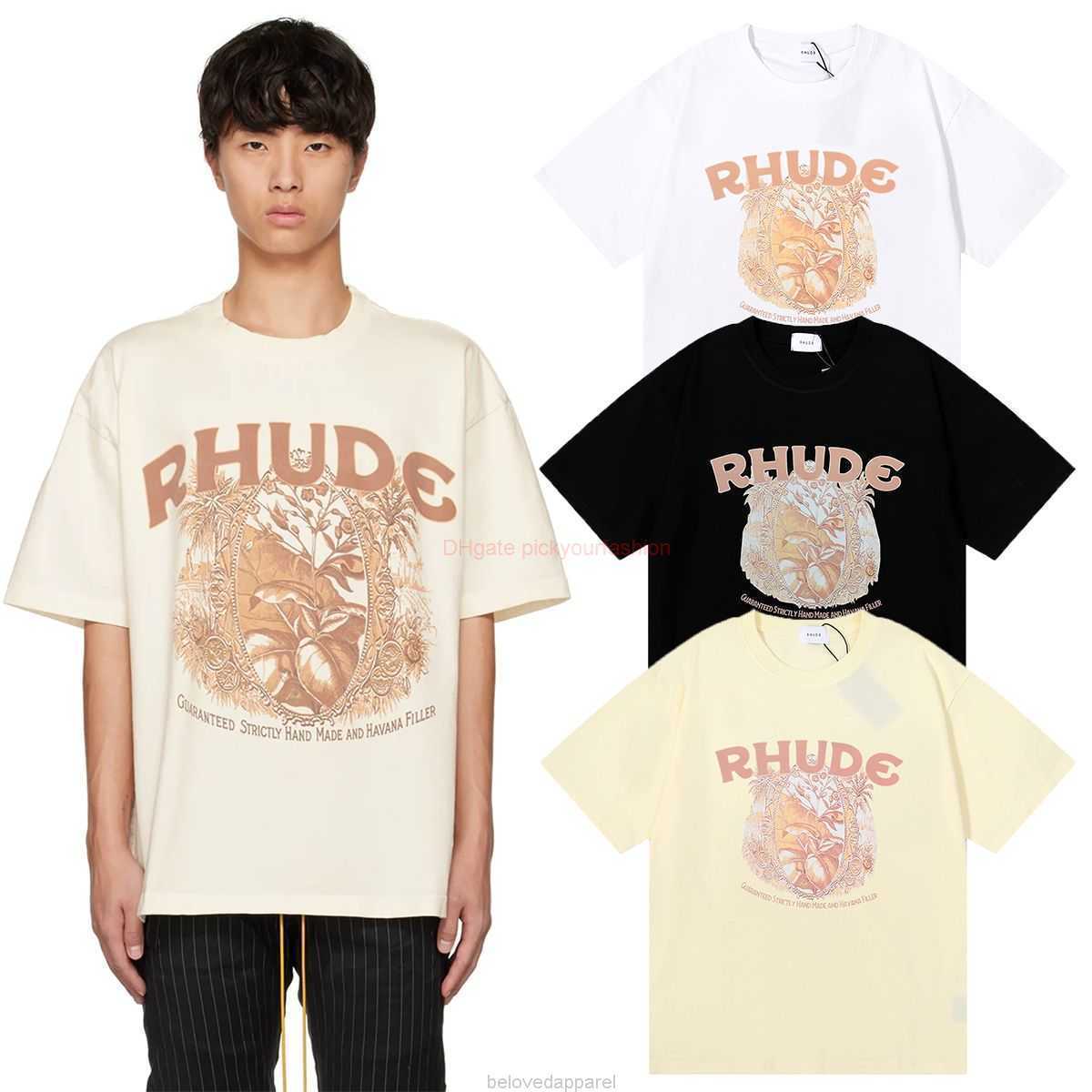 

Designer Fashion Clothing Tees Tshirt Rhude Herbal Plant Simple Color Printing High Weight Double Yarn Pure Cotton Casual Short Sleeve Tshirt for Men Women Cotton St, White fh5052