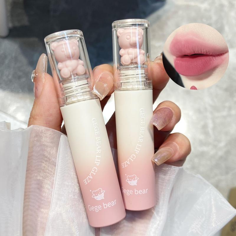 

Lip Gloss Pink Bear Glaze Mousse Matte Liquid Lipstick Cute Waterproof Velvet Nude Brown Red Mud Cheek Rouge Tint Cosmetics, 02