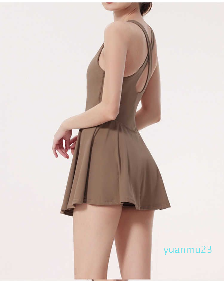 

Yoga Lulus Designer Midi Tank Dress Racerback Skirts Sports Dress with Chest Pad Women's Quick Dry Badminton Tennis Skirt One-piece Yoga Clothes Fiess Sundress, 1pcs random color