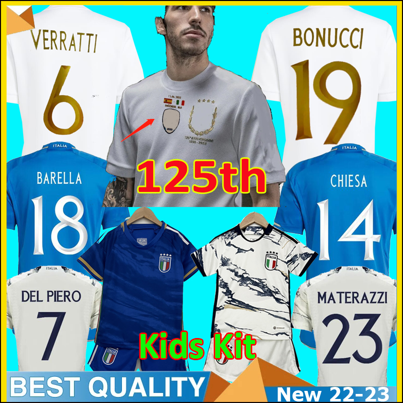 

Italia 125 year sanniversary soccer Jerseys 2023 BONUCCI JORGINHO INSIGNE VERRATTI FOOTBALL SHIRTS CHIESA BARELLA CHIELLINI PELLEGRINI ItalyS Men kids kit, Goalkeeper