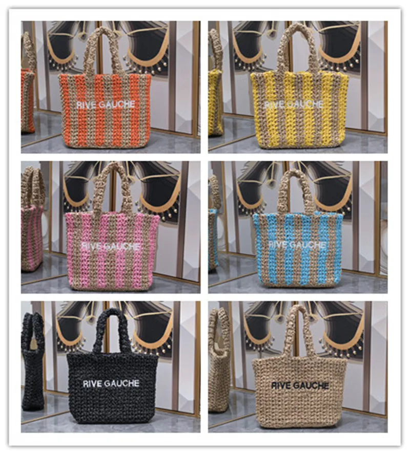 

Designer womens ladies fashion Luxury RIVE GAUCHE grass crochet soft tote Noe Logo Handbag women Totes bag purses