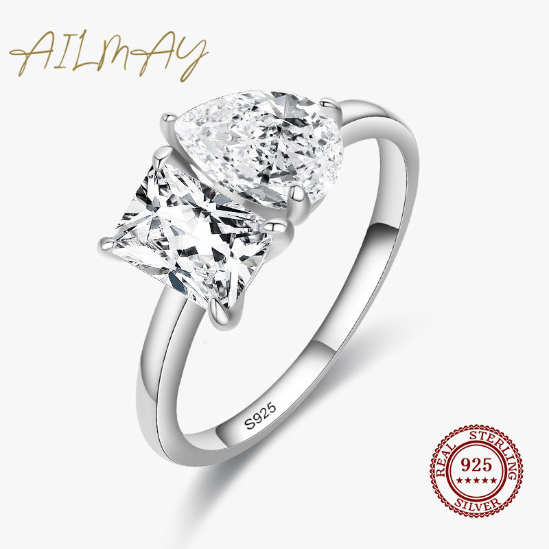 

Solitaire Ring Ailmay Genuine 925 Sterling Silver Fashionc CZ Square And Drop Shape Rings For Women Luxury Wedding Accessories Jewelry 230617