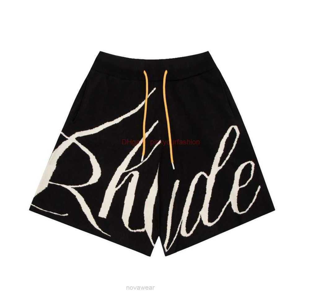 

Designer Short Fashion Casual Clothing Beach shorts High Version Rhude Knitted Jacquard Drawstring Shorts American High Street Casual Beach Capris for Couples Jog, Black