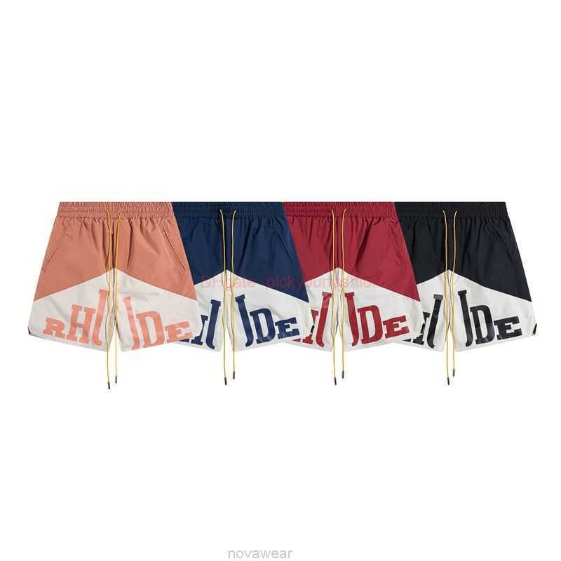 

Designer Short Fashion Casual Clothing Beach shorts Rhude Letter Print Twocolor Stitching High Street Drawstring Sweatpants Shorts Loose Casual Pants Summer Jogg, Black