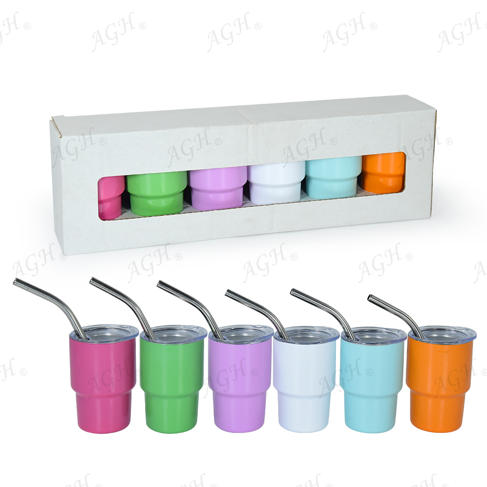 

US Ship 3oz Colored sublimation shot glass stainless steel mini Tumblers with lid straw double walled non-vacuum wine Alcohol glass tumbler cute cup 48pcs/case, Green