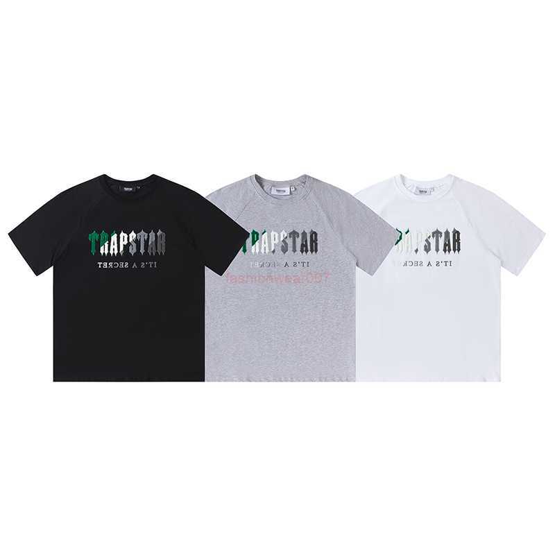 

Designer Fashion Clothing Tees Tsihrts Shirts Summer American Small Street Trapstar Towel Embroidery Letters Short Sleeve Tshirt Mens Loose Cotton Couple Rock Hip, Black green gray gradient towel