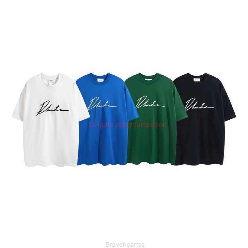 

Designer Fashion Clothing Tees Tshirt 2023 New Rhude Embroidered Round Neck Tshirt Pure Cotton Couple Loose Summer High Street Fashion Brand Short Sleeve Men Women C, White