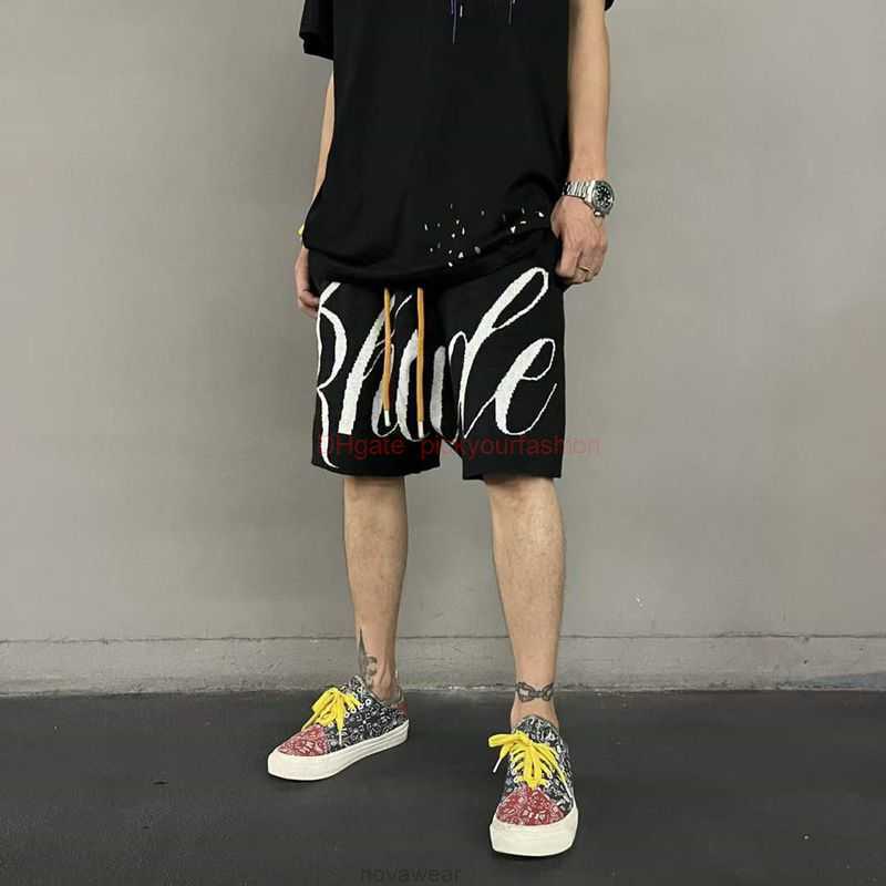 

Designer Short Fashion Casual Clothing Beach shorts High Street Rhude Letter Jacquard Drawstring Knitted Casual Shorts Capris Joggers Sportswear Outdoor Fitness, Black