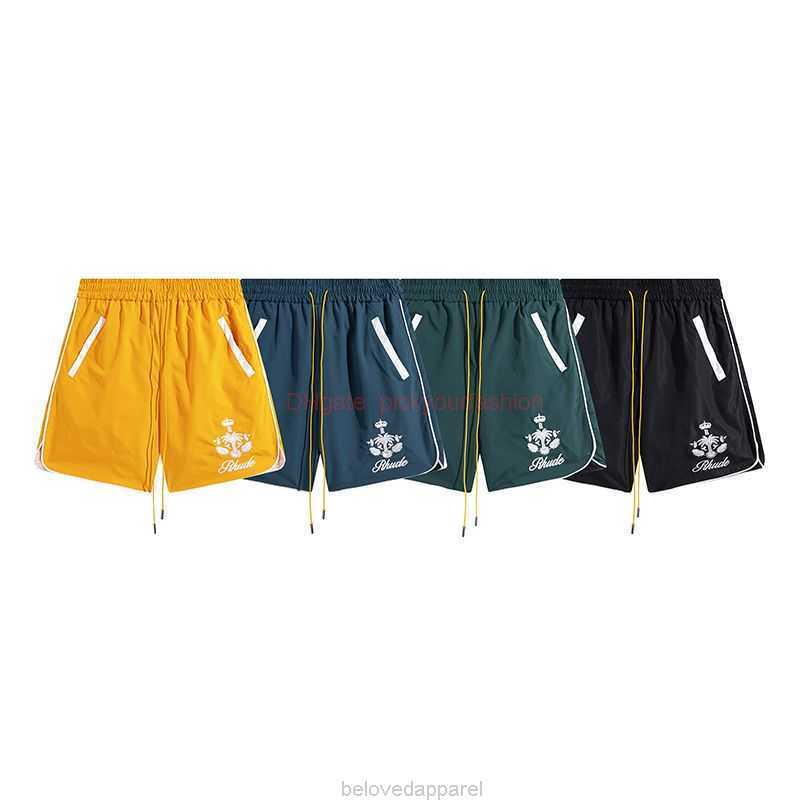 

Designer Short Fashion Casual Clothing Beach shorts Rhude Coconut Crown Exquisite Embroidery Split Contrast Panel Elastic Pull Rope Casual Double Layer Shorts for, Green zxj8065