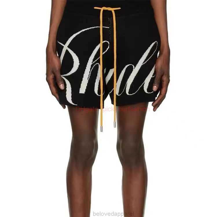

Designer Short Fashion Casual Clothing Beach shorts High Street Fashion Brand Rhude Summer Mens Letter Jacquard Drawstring Knitting Wool Casual Loose Shorts Jogge, Black