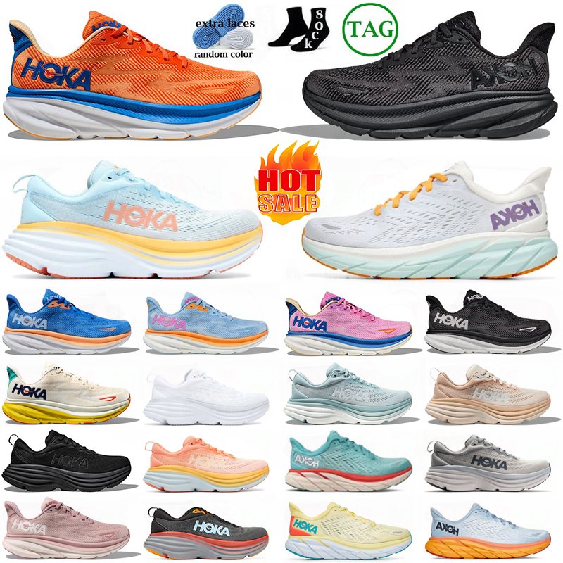 

hoka running shoes for men women hokas bondi 8 clifton 9 designer sneakers triple black white Summer Song Coastal Sky Cyclamen mens womens outdoor sports trainers, Aquarella