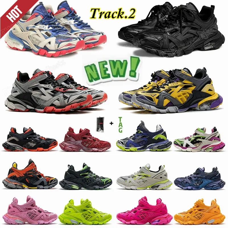 

With Box Track 2 Sneakers Designers 2.0 Shoes Casual Men Women Tracks 4.0 Breathable Sneakers mesh nylon cloth Embossed leather lace-up Jogging Hiking Chaussures 36-45, 17
