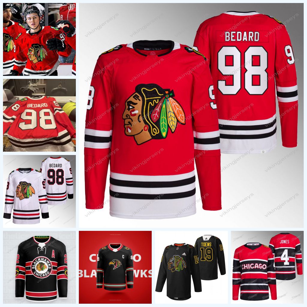 

Connor Bedard Blackhawks Jersey Jonathan Toews Seth Jones Jason Dickinson Reese Johnson Tyler Johnson Kurashev Anders Bjork Boris Katchouk Connor Murphy Khaira, Black