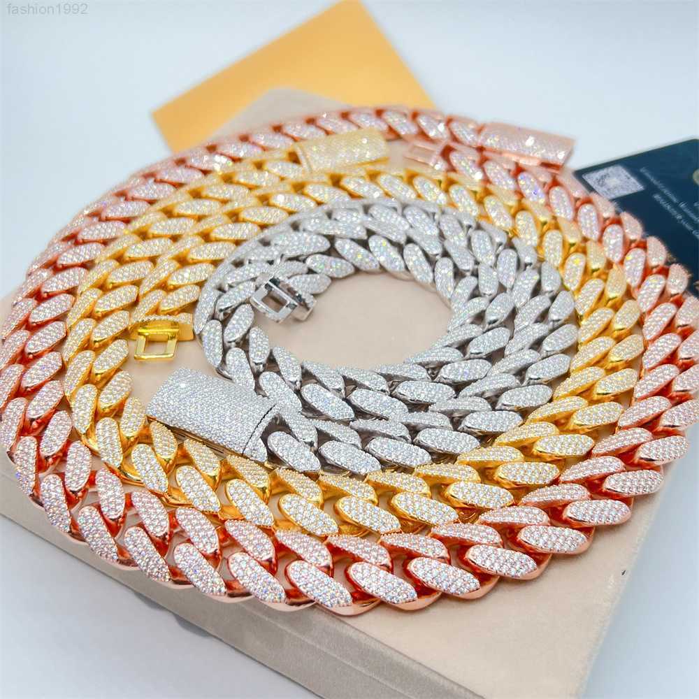 

High Quality Pass Diamond Tester with Gra Certificate Hip Hop 18mm Iced 3 Rows Silver Maimi Vvs Moissanite Cuban Chain