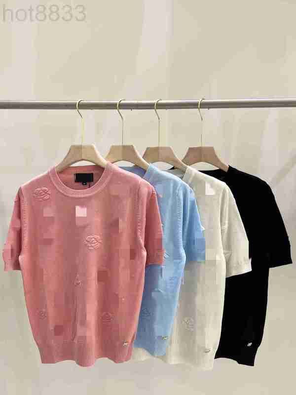 

Women's Knits & Tees Designer 2023 Spring Summer Milan Runway Sweaters o Neck Short Sleeve Sweater High End Jacquard Pullover Tops THDQ, Picture color