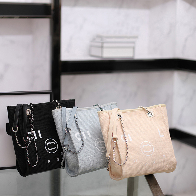 

Women Designer shoulder bag Beach Bag Shopping Bags Knitting Purse Shoulder Large Tote With Chain Canvas Shopping bag totes gift New, Black