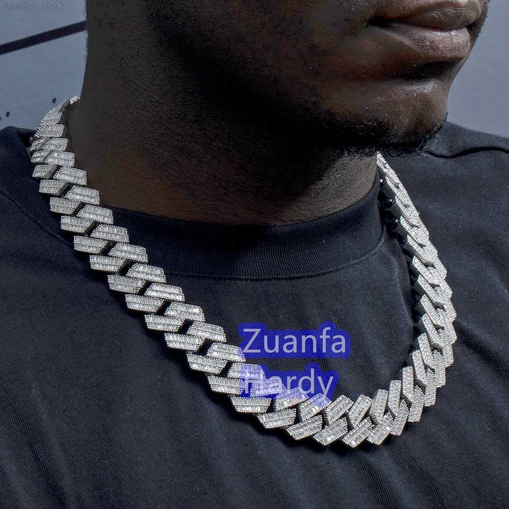 

20mm Custom Baguette Diamond Cuban Link Necklace Vvs Lab Diamond Moissanite Iced Out Real Cuban Link Chain