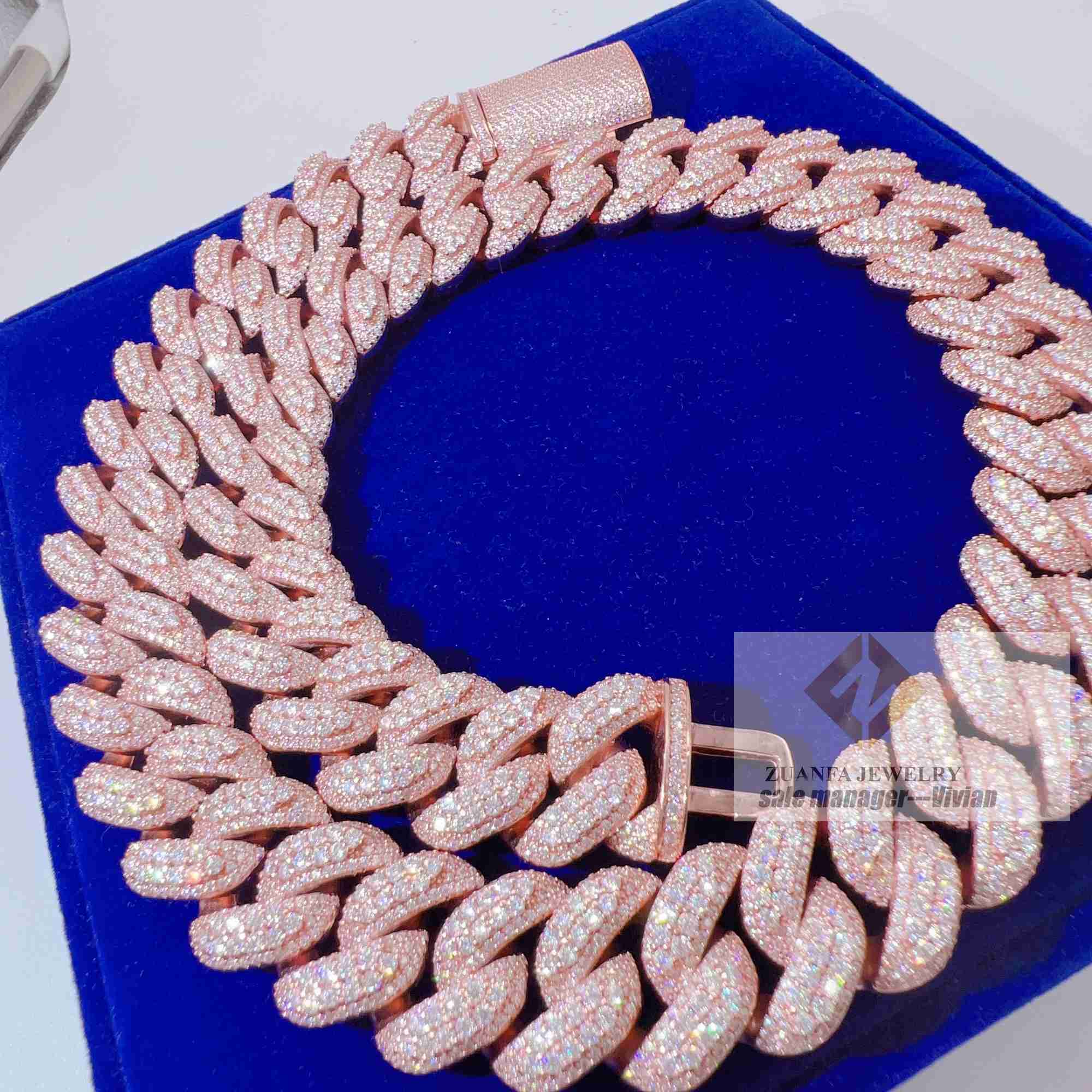 

Pass Diamond Tester Vvs Moissanite Pure 925 Sterling Silver Mens Cuban Link Chain